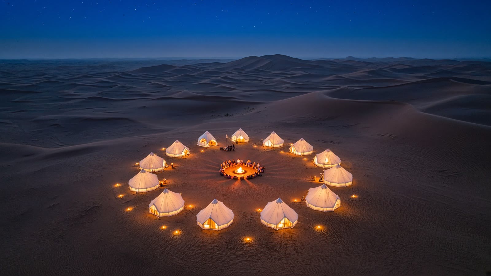 AI-made sample: a desert camp at blue hour