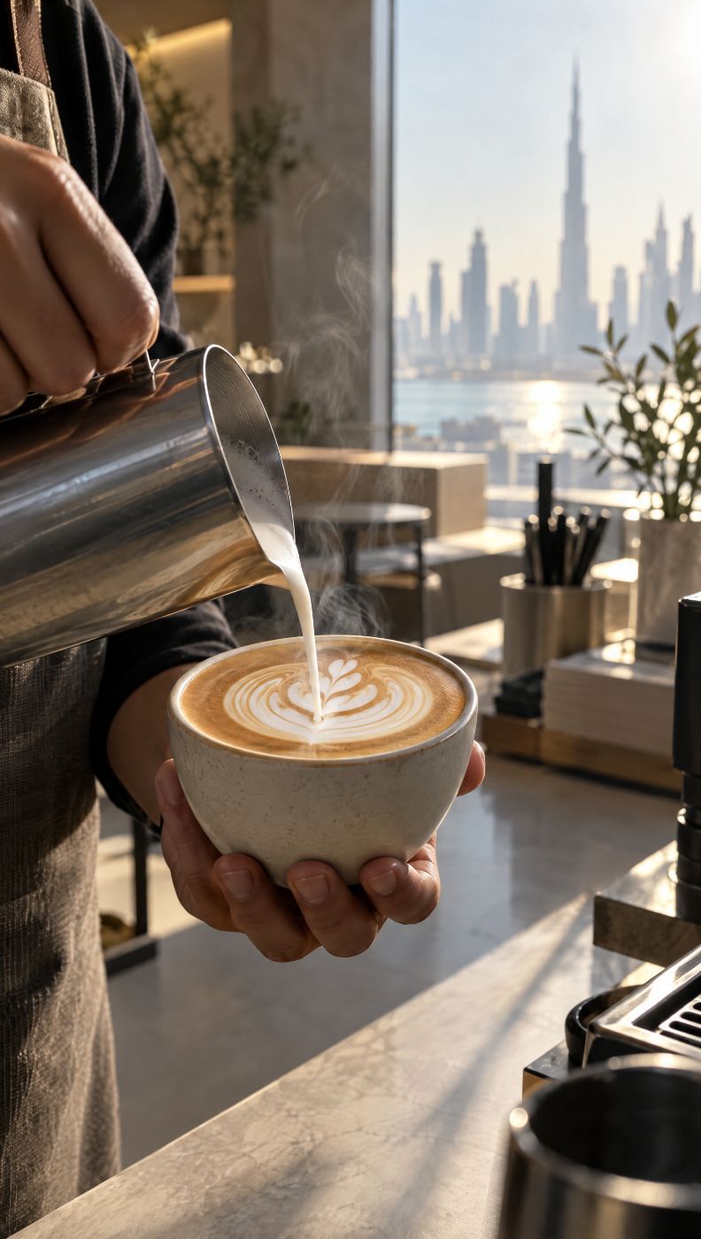 AI-made image: latte art in a café